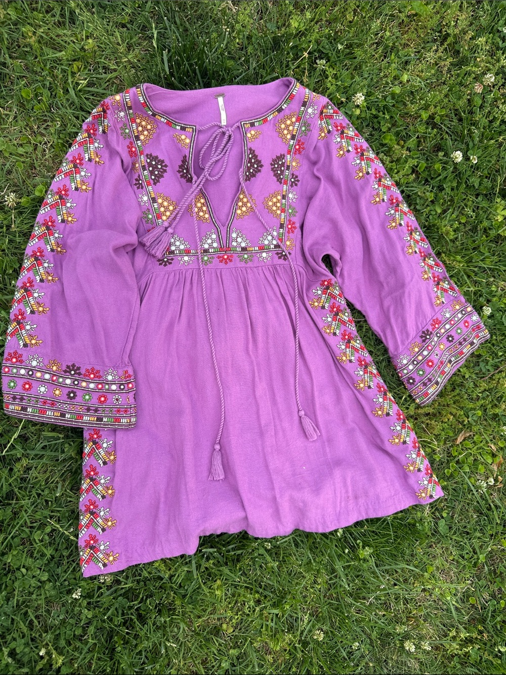 Free People Lavender Purple Embroidered Peasant Top